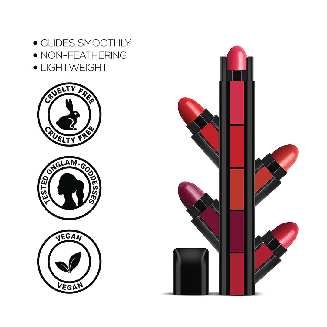 5 Shades Premium Lipstick - (Buy 1 + Get 1 Free) - Limited Time Offer