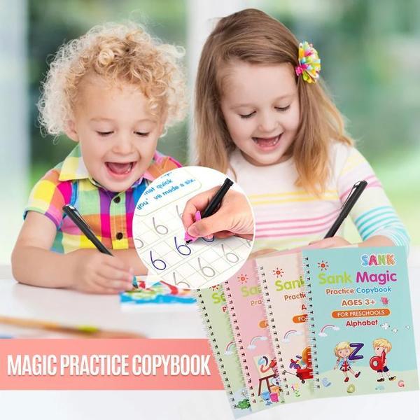 Set of 4 Reusable Magic Books For Children Practice with FREE Magic Pen